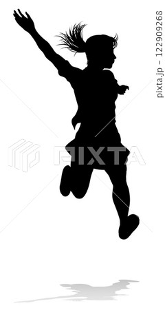 Happy Woman Jumping For Joy Silhouette Person Happy Woman Jumping For Joy Silhouette Person 122909268