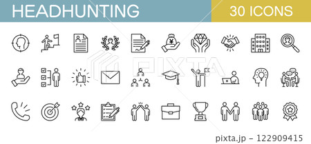 ヘッドハンティングや人材募集、採用に関するアイコンセット 122909415