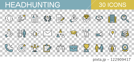 獵人頭、招募與聘用圖示集顏色 獵人頭、招募與聘用圖示集顏色 122909417
