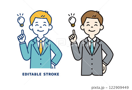 いいアイデアが思い付いた、若いビジネスマンのベクターイラスト素材＿線幅の編集可能 122909449