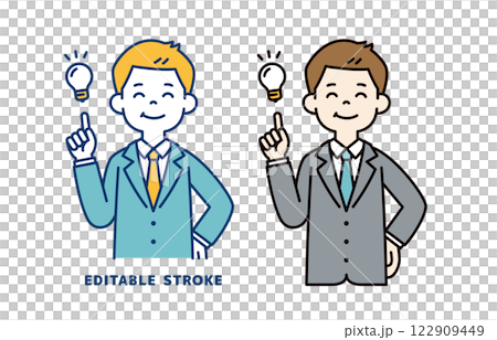 想出一個好主意的年輕商人的向量插圖_可以編輯線寬 122909449