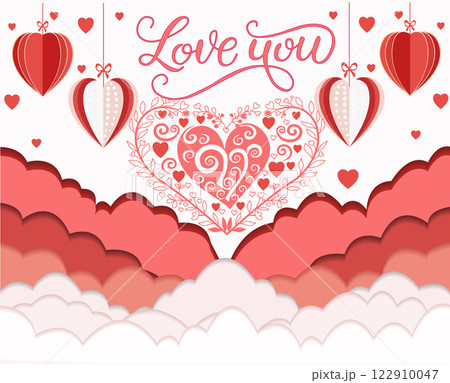 Love You Card or Banner with symbol of heart love and script love you. 122910047