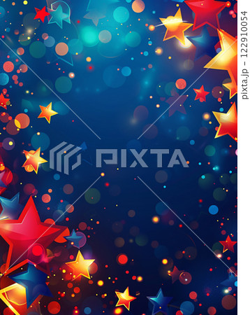 Party helium star balloons for event design on blue background. Birthday wallpaper for design 122910054