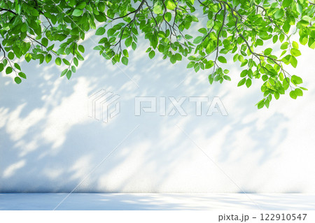 葉の影が壁に映る風景 122910547