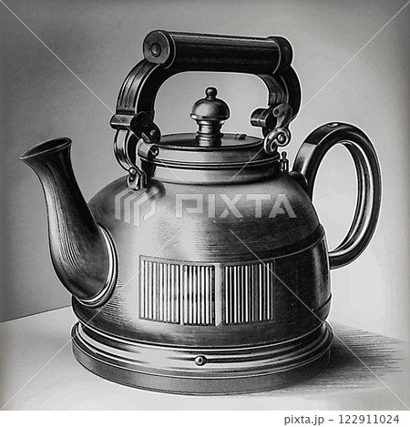 Beautiful teapot close-up. Textured massive teapot on the table. Beautiful teapot close-up. Textured massive teapot on the table. 122911024