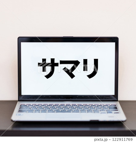 Summary サマリ の 文字 が PC 画面 に 表示 【 ウェブページ 素材 】 122911769