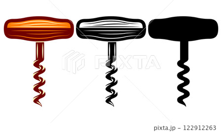 Three different styles of wine openers displayed in a row with distinct colors and designs for easy comparison and selection 122912263
