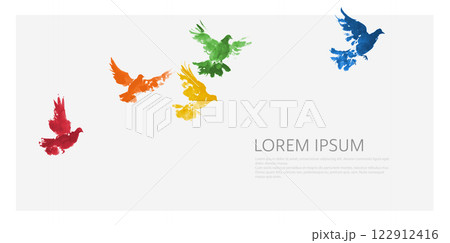 Rainbow birds in sumi-e style on a white background. Symbol of LGBTQ pride Rainbow birds in sumi-e style on a white background. Symbol of LGBTQ pride 122912416