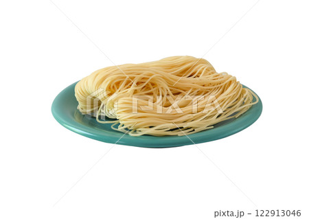 Fresh and Dried long life noodles on white background. 122913046