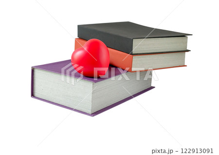 Red heart on books, Love concept  on white background. 122913091