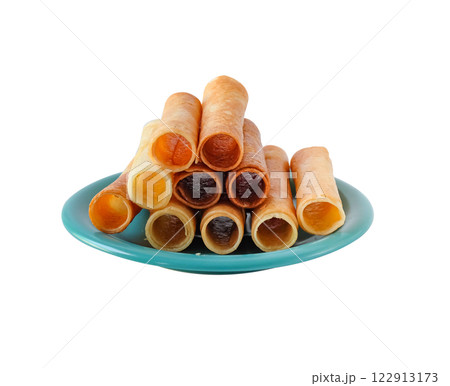 Crispy Thong Muan or Crispy coconut roll dessert is a kind of Thai sweetmeat. Crispy Thong Muan or Crispy coconut roll dessert is a kind of Thai sweetmeat. 122913173