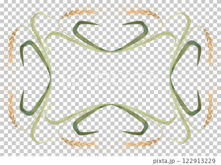 Rectangular frame of field grasses, cereals, ears and leaves. Decor for graphic design, printing and packaging. Isolated hand-drawn watercolor illustration. 122913229