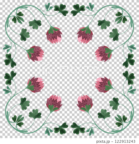 Square frame of wild clover and shamrocks. Decor for graphic design, printing and packaging. Isolated hand-drawn watercolor illustration. 122913243