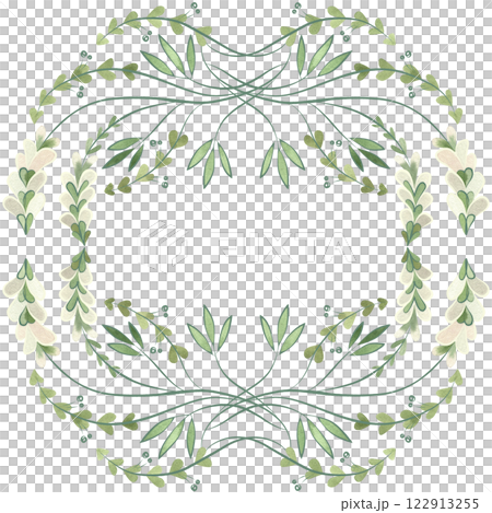 Square frame of wild herbs, flowers and leaves. Decor for graphic design, printing and packaging. Isolated hand-drawn watercolor illustration. 122913255