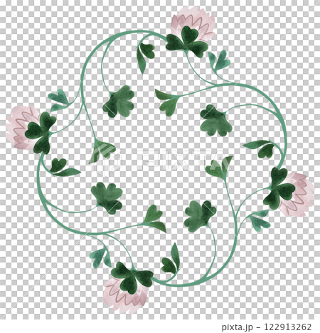 Wreath of wild clover and shamrocks. Decor for graphic design, printing and packaging. Isolated hand-drawn watercolor illustration. 122913262