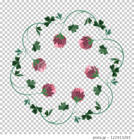 Wreath of wild clover and shamrocks. Decor for graphic design, printing and packaging. Isolated hand-drawn watercolor illustration. Wreath of wild clover and shamrocks. Decor for graphic design, printing and packaging. Isolated hand-drawn watercolor illustration. 122913265