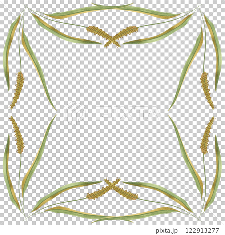 Square frame of field grasses, cereals, ears and leaves. Decor for graphic design, printing and packaging. Isolated hand-drawn watercolor illustration. Square frame of field grasses, cereals, ears and leaves. Decor for graphic design, printing and packaging. Isolated hand-drawn watercolor illustration. 122913277
