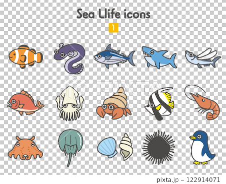 海の生き物のアイコン集 122914071
