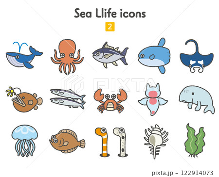 海の生き物のアイコン集 122914073