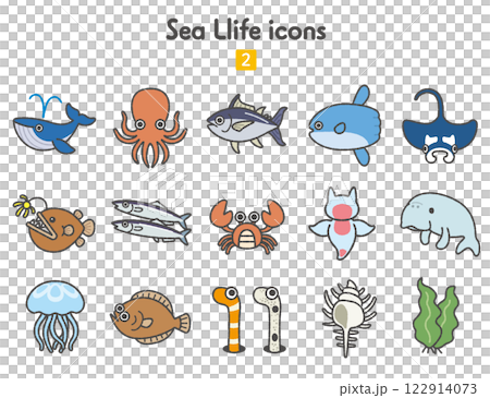 海の生き物のアイコン集 122914073