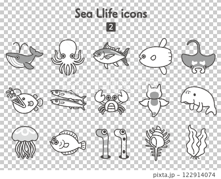 海の生き物のアイコン集 122914074