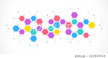 Genetic engineering and molecular structure, hexagon DNA network, science chemical and biotechnology concept, innovation technology, healthcare, and medicine design. Genetic engineering and molecular structure, hexagon DNA network, science chemical and biotechnology concept, innovation technology, healthcare, and medicine design. 122914514
