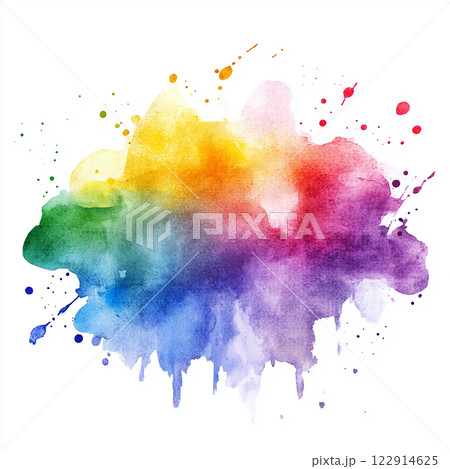 A colorful splash of paint with a rainbow of colors. The colors are bright and vibrant, creating a sense of energy and excitement. The splatter of paint is scattered across the canvas 122914625