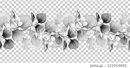 Black and white seamless floral border. Delicate leaves and branches pattern. 122914692
