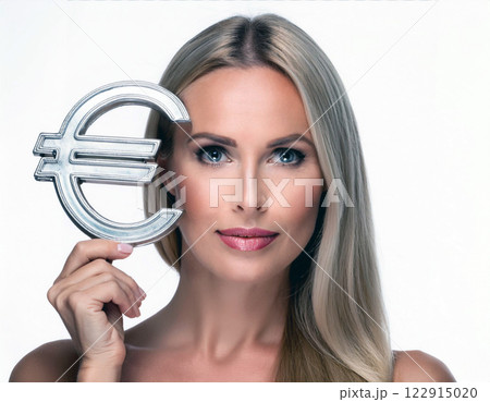 Beautiful Financial Expert Portrait, Professional Woman with Euro Symbol, Female Business Success, Elegant Money Management Concept, Modern Banking Professional, Currency and Beauty Portrait Beautiful Financial Expert Portrait, Professional Woman with Euro Symbol, Female Business Success, Elegant Money Management Concept, Modern Banking Professional, Currency and Beauty Portrait 122915020