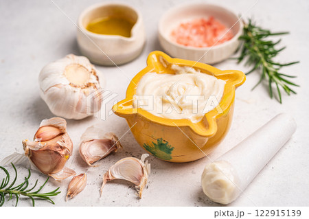 Homemade aioli or allioli garlic sauce Homemade aioli or allioli garlic sauce 122915139