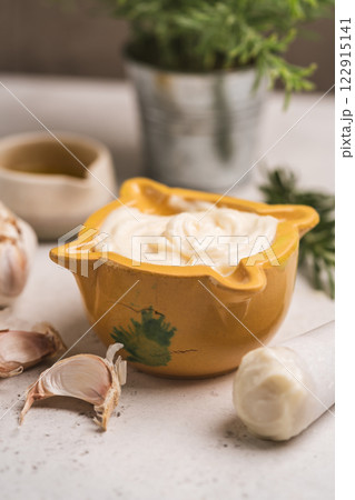 Homemade aioli or allioli garlic sauce Homemade aioli or allioli garlic sauce 122915141