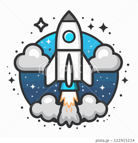White rocket is flying through the sky with a blue background 122915214