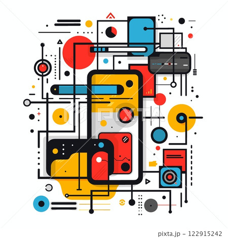 Colorful and abstract drawing of a cell phone with a blue and red background Colorful and abstract drawing of a cell phone with a blue and red background 122915242