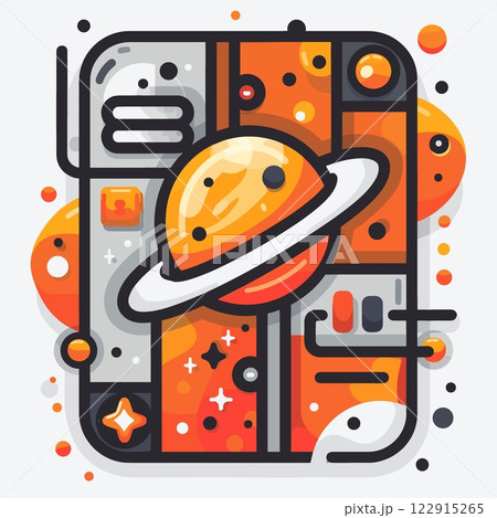 Colorful drawing of a planet with a white circle in the middle 122915265