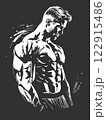 Man with a muscular body is standing in front of a black background 122915486