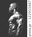 Man with a muscular body is standing in front of a black background 122915487