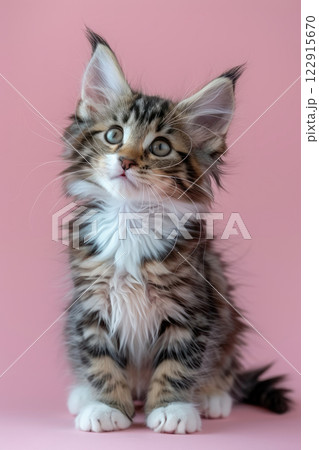 Norwegian Forest Cat cat Jumping and playing, studio lighting, isolated on pastel background, stock photographic style Norwegian Forest Cat cat Jumping and playing, studio lighting, isolated on pastel background, stock photographic style 122915670