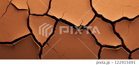 Close-up view of dry, cracked earth surface showing intricate patterns and textures, ideal for environmental themes. 122915891