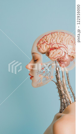 A detailed anatomical model illustrating human brain structure and function. 122916000