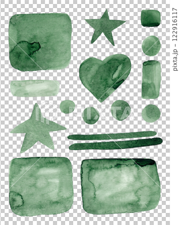 Abstract romantic banner on white background. Green watercolor. Colorful elements: shapes, lines, dots, hearts, brush strokes. Minimal concept. Hand drawn. Great design for any purpose Abstract romantic banner on white background. Green watercolor. Colorful elements: shapes, lines, dots, hearts, brush strokes. Minimal concept. Hand drawn. Great design for any purpose 122916117