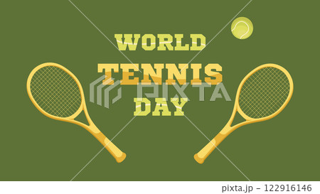 World Tennis Day.Tennis championship or tournament poster design.Rackets and ball isolated on green background.Illustrations for design banners, posters. 122916146