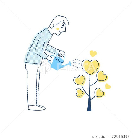 ハートの木に水をやる男性 122916398
