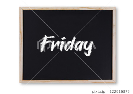Friday word in chalk on chalkboard Friday word in chalk on chalkboard 122916873