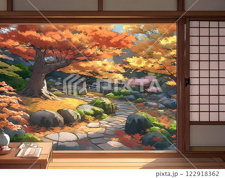 和室から見える日本庭園 122918362