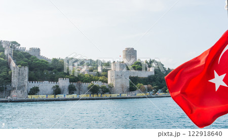 View of Rumeni walls, fortification in Istanbul, from a ship. 122918640