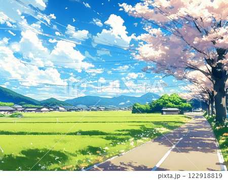 晴れた日の平野地に続く道 晴れた日の平野地に続く道 122918819