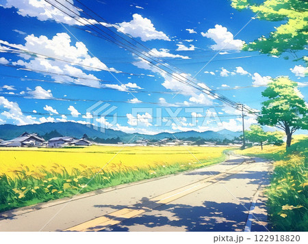 晴れた日の平野地に続く道 晴れた日の平野地に続く道 122918820