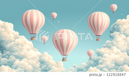 Hot air balloons floating in the sky with clouds Hot air balloons floating in the sky with clouds 122918847
