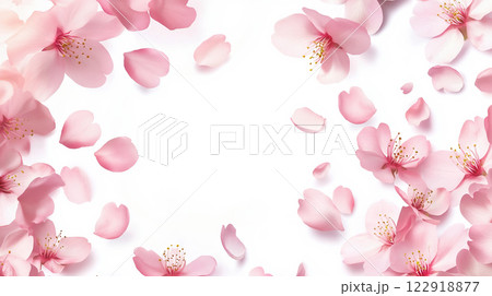桜の花びらが舞う白い背景 122918877