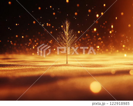Golden glowing tree in a surreal landscape 122918985